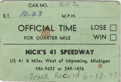 Nicks 41 Speedway - Time Ticket From Daniel Depetro